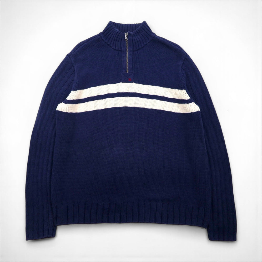 Polo Ralph Lauren Half-Zip Knit Sweater, Size 2XL, Navy Cotton, Striped Design