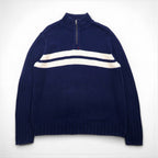 Polo Ralph Lauren Half-Zip Knit Sweater, Size 2XL, Navy Cotton, Striped Design