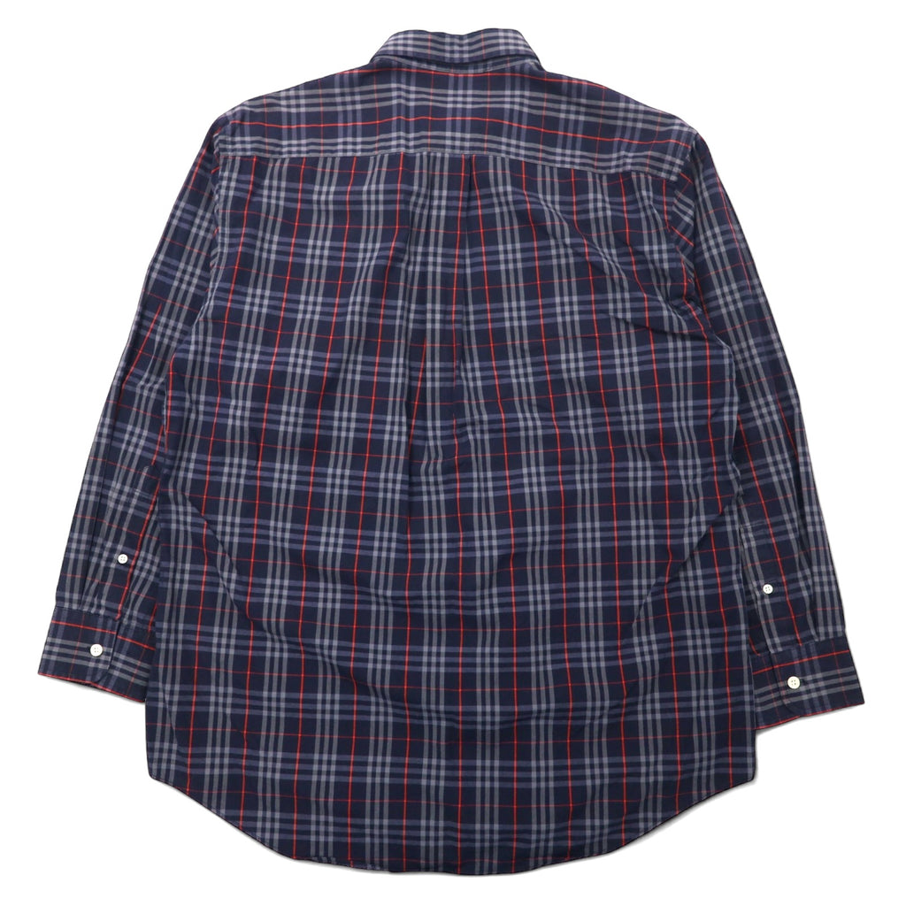BURBERRY Old Nova Check Button-Down Shirt L Navy Cotton One Point Logo Embroidery