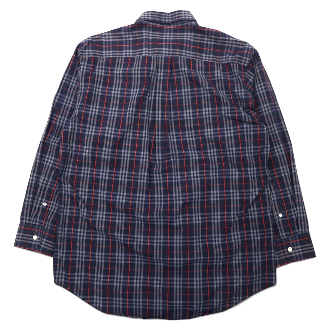 BURBERRY Old Nova Check Button-Down Shirt L Navy Cotton One Point Logo Embroidery