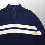 Polo Ralph Lauren Half-Zip Knit Sweater, Size 2XL, Navy Cotton, Striped Design