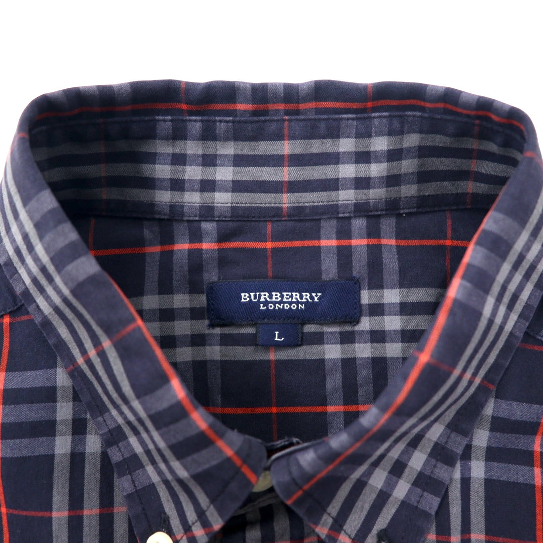 BURBERRY Old Nova Check Button-Down Shirt L Navy Cotton One Point Logo Embroidery