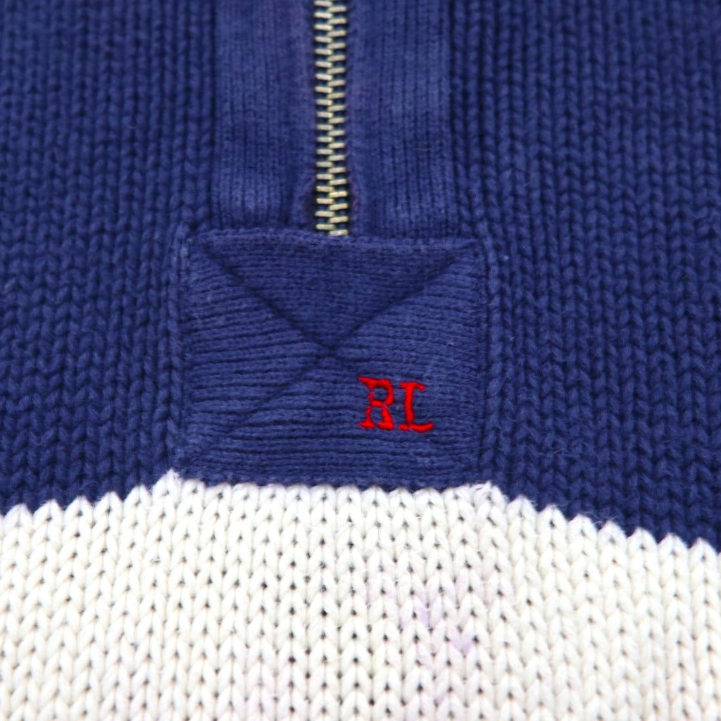 Polo Ralph Lauren Half-Zip Knit Sweater, Size 2XL, Navy Cotton, Striped Design