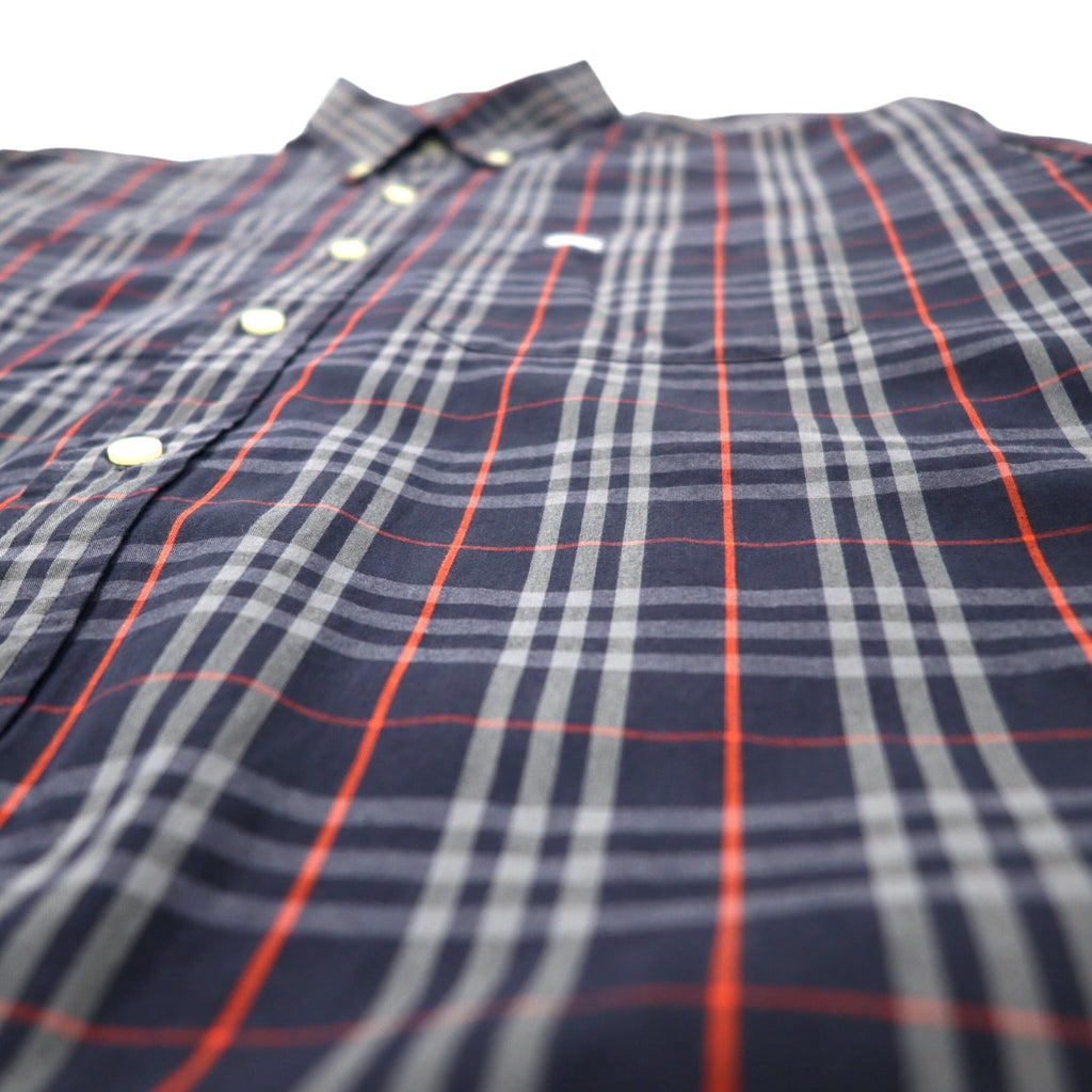 BURBERRY Old Nova Check Button-Down Shirt L Navy Cotton One Point Logo Embroidery