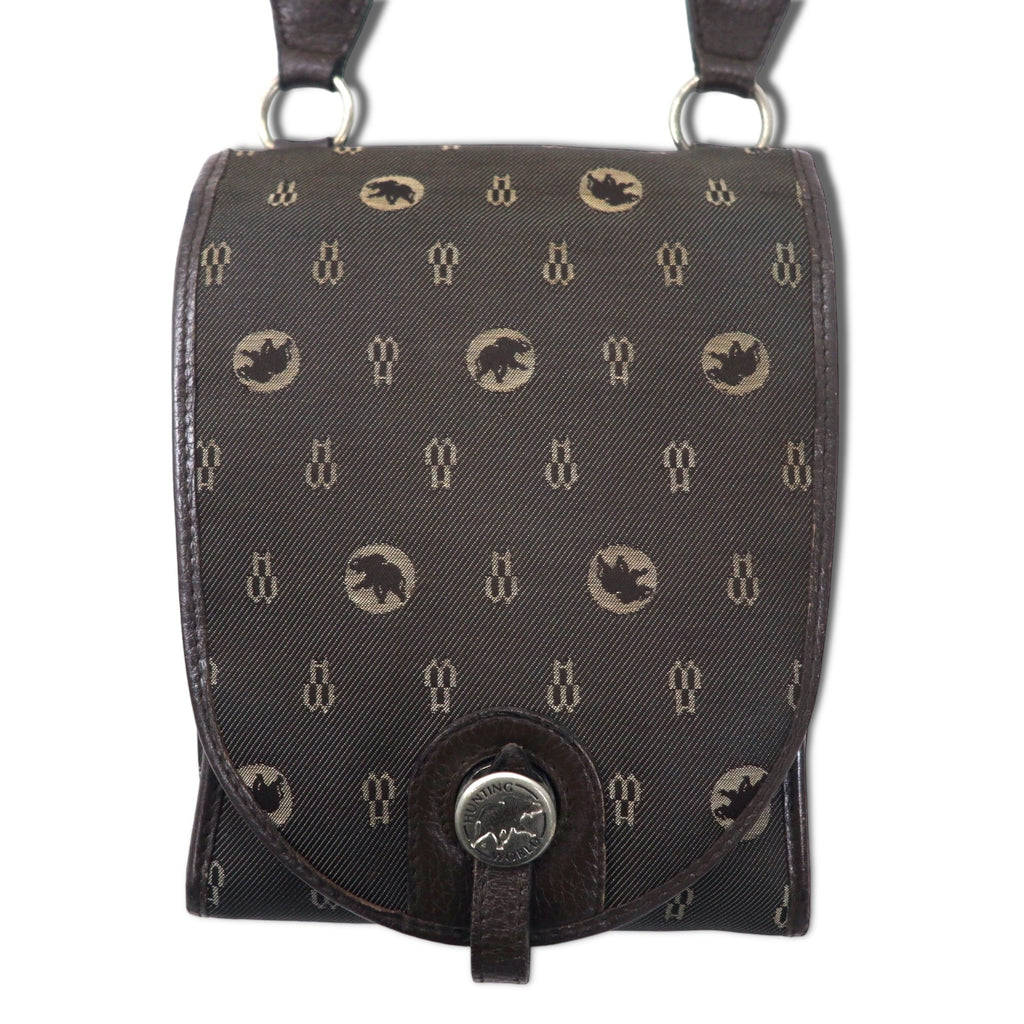 HUNTING WORLD Made in Italy Monogram Crossbody Bag Shoulder Bag Brown Canvas Logo All-over Pattern