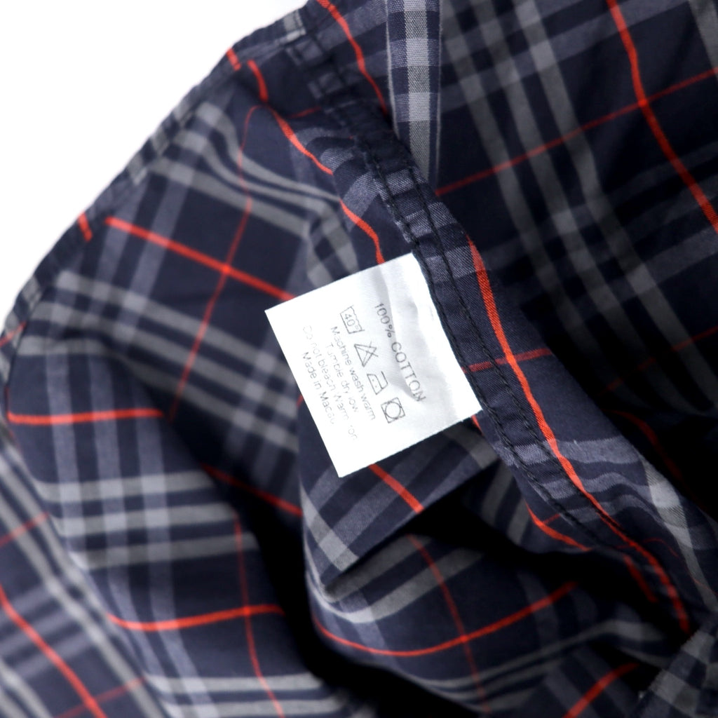BURBERRY Old Nova Check Button-Down Shirt L Navy Cotton One Point Logo Embroidery