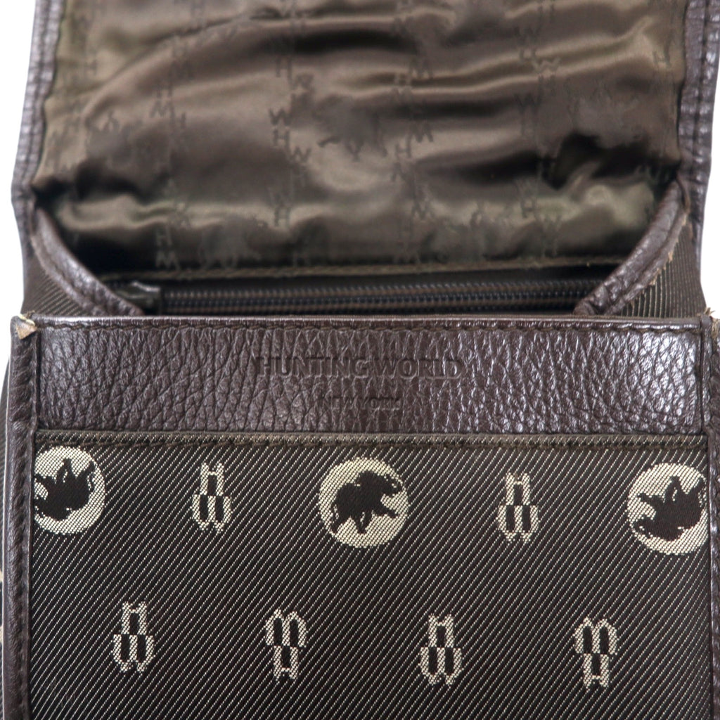 HUNTING WORLD Made in Italy Monogram Crossbody Bag Shoulder Bag Brown Canvas Logo All-over Pattern