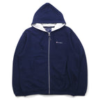 Champion Made in Italy 90s Oversized Full Zip Hoodie M Navy One Point Logo Embroidery