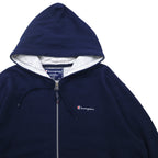 Champion Made in Italy 90s Oversized Full Zip Hoodie M Navy One Point Logo Embroidery