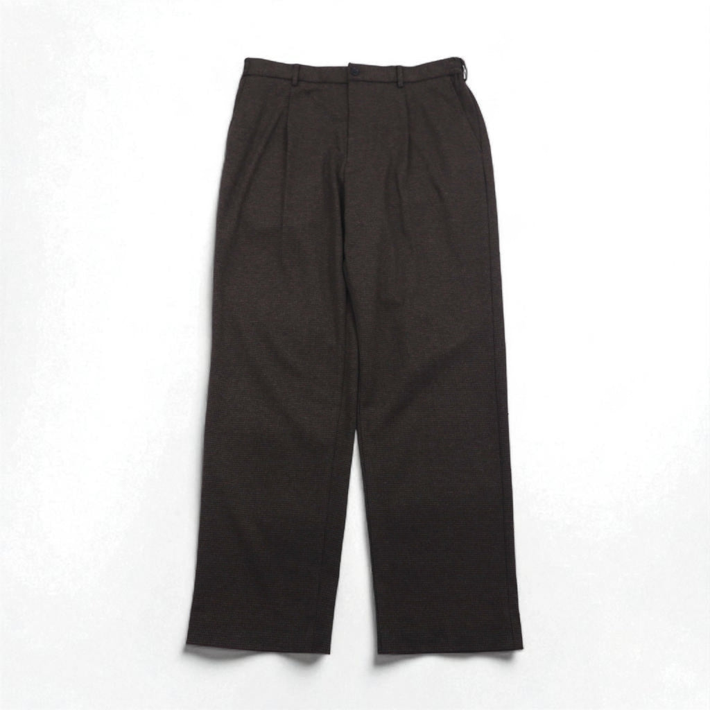 UNIQLO タック ワイドパンツ チェック イージー スラックス XL ブラウン コットン