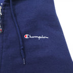 Champion Made in Italy 90s Oversized Full Zip Hoodie M Navy One Point Logo Embroidery