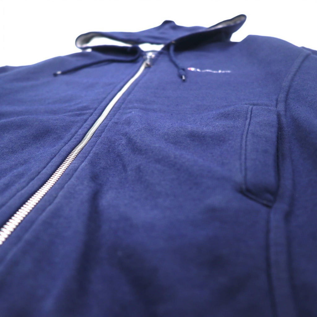 Champion Made in Italy 90s Oversized Full Zip Hoodie M Navy One Point Logo Embroidery