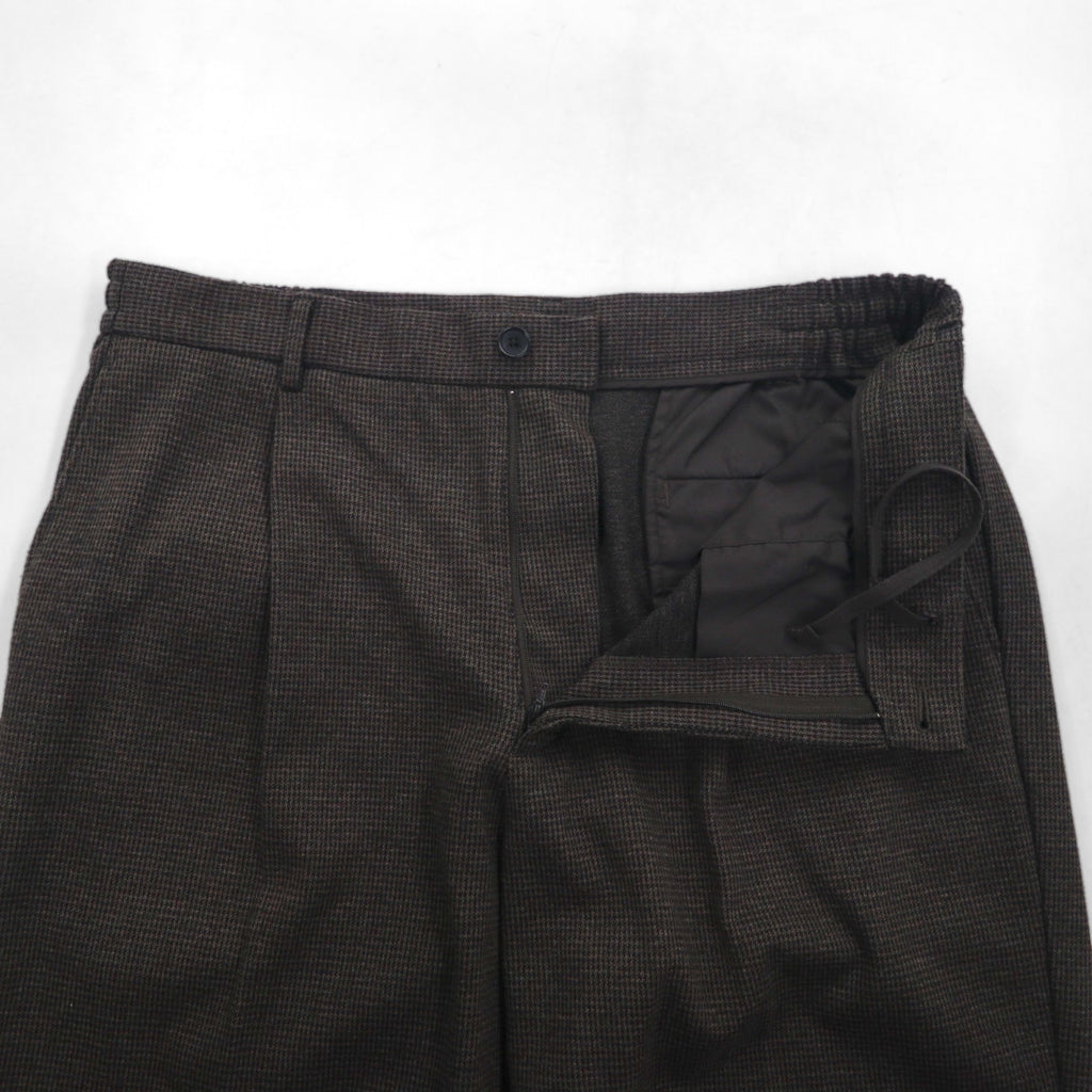 UNIQLO タック ワイドパンツ チェック イージー スラックス XL ブラウン コットン