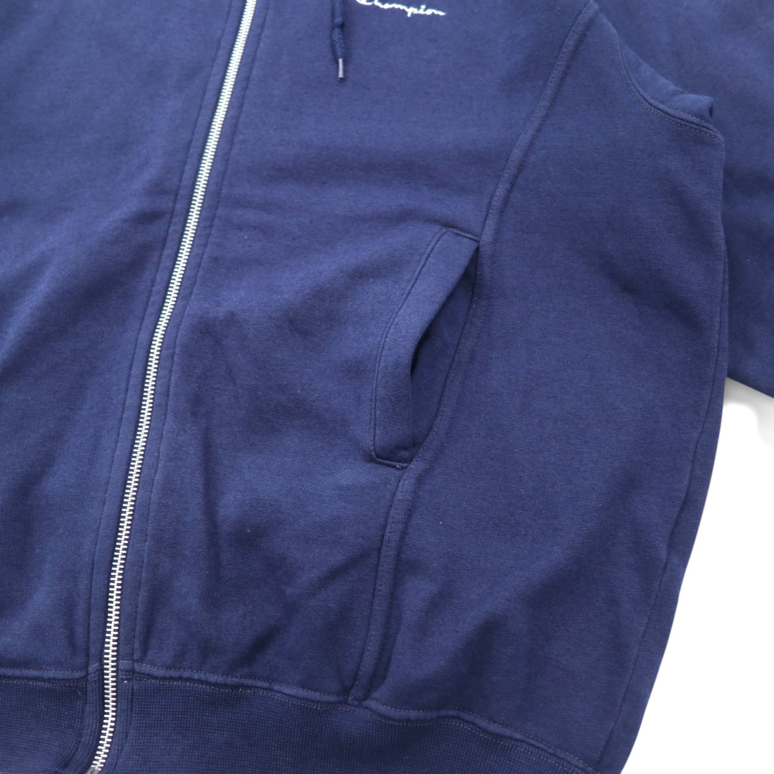 Champion Made in Italy 90s Oversized Full Zip Hoodie M Navy One Point Logo Embroidery