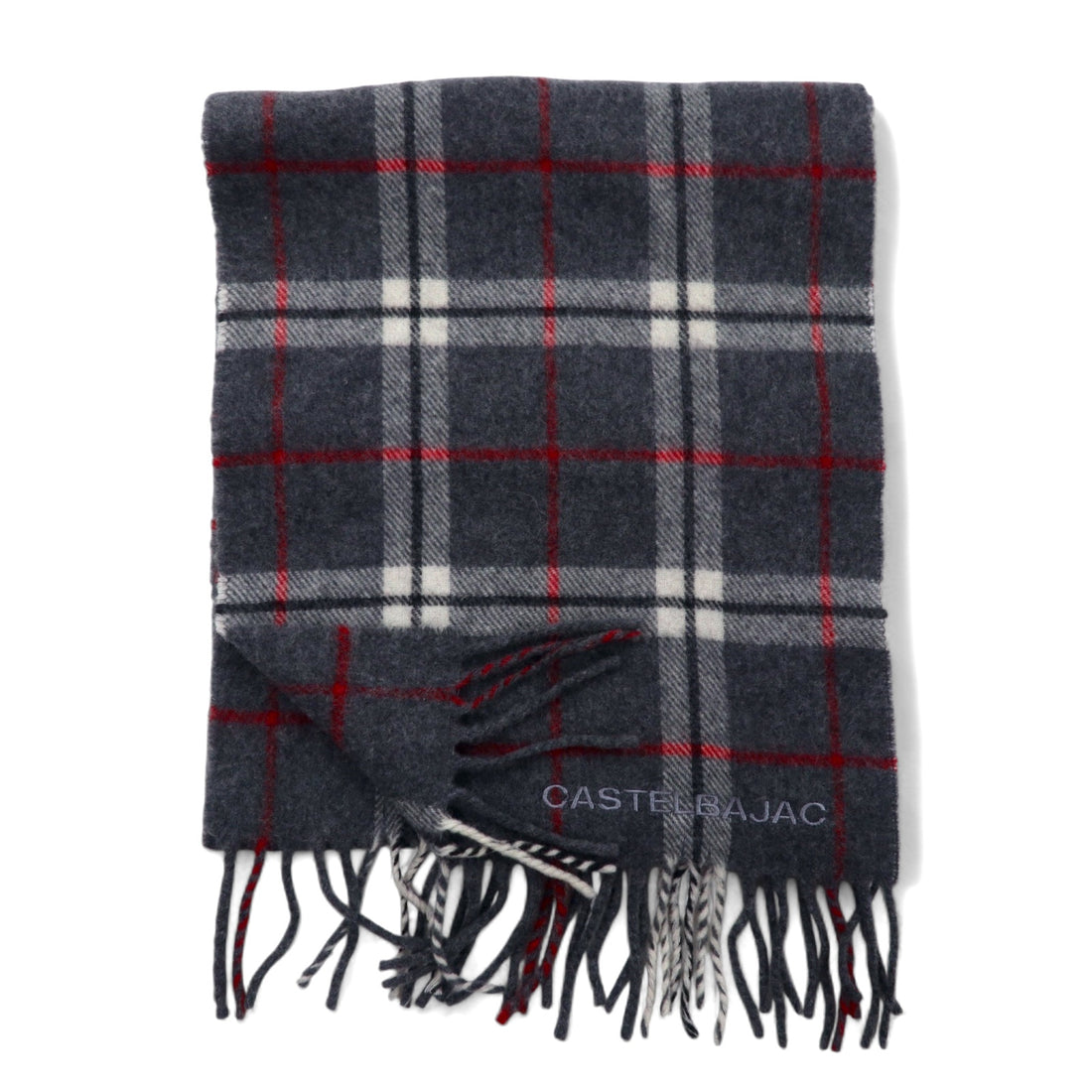 CASTELBAJAC Italian made lambswool scarf grey check wool