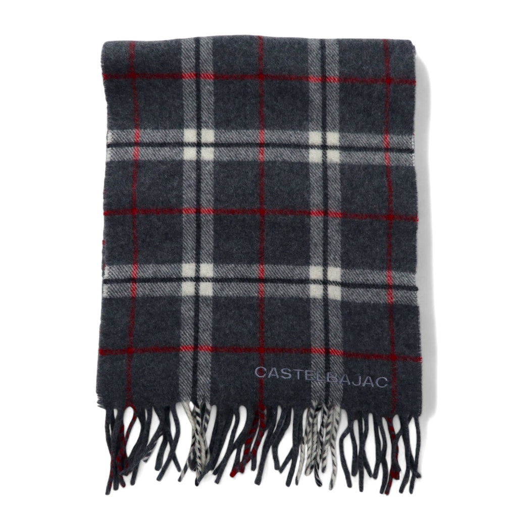 CASTELBAJAC Italian made lambswool scarf grey check wool
