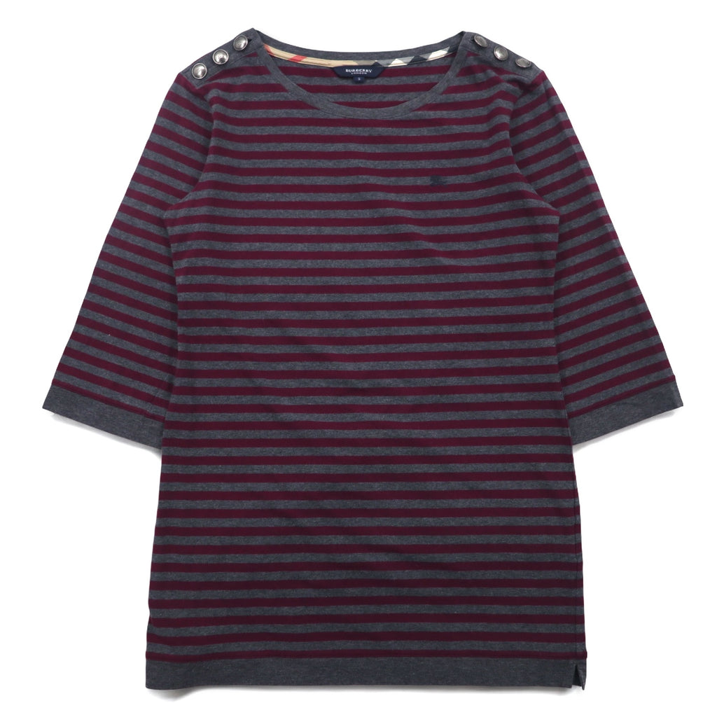 BURBERRY Border Tunic T-shirt, M, Grey, Shoulder button, One point logo embroidery, Made in Japan