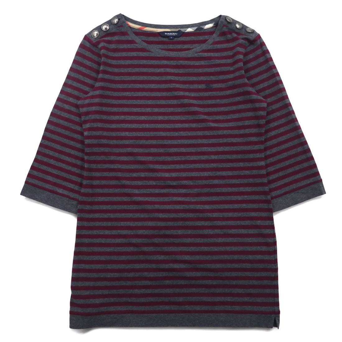 BURBERRY Border Tunic T-shirt, M, Grey, Shoulder button, One point logo embroidery, Made in Japan