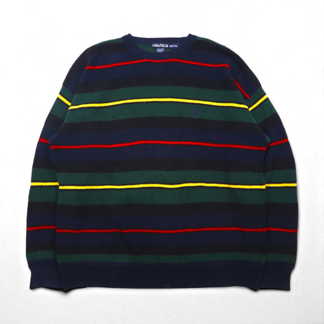 NAUTICA 90s Knit Sweater, Multicolor Cotton, Striped, Size 2XL