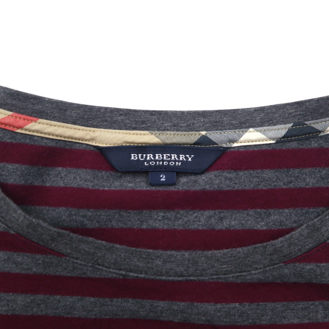BURBERRY Border Tunic T-shirt, M, Grey, Shoulder button, One point logo embroidery, Made in Japan