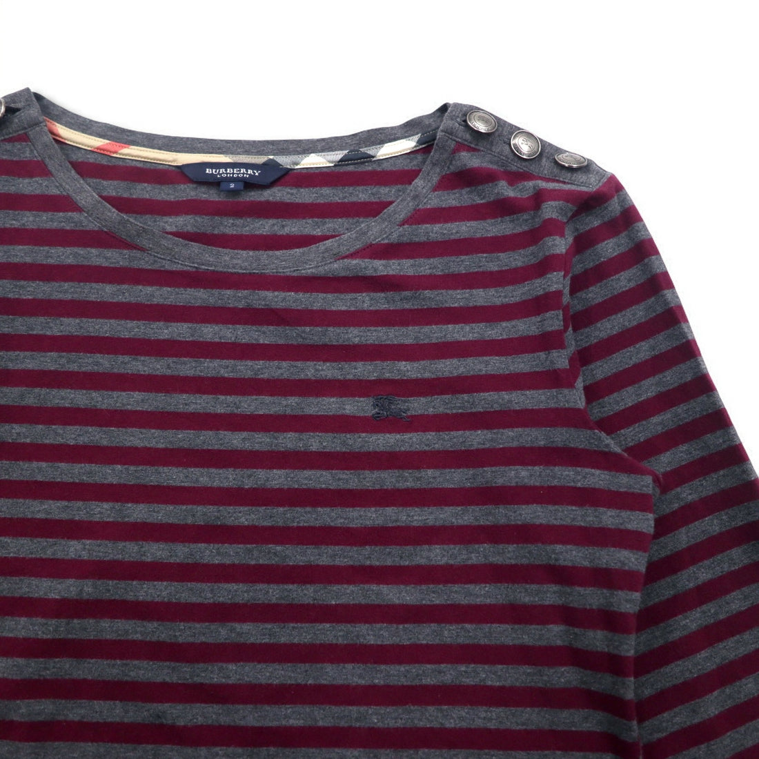 BURBERRY Border Tunic T-shirt, M, Grey, Shoulder button, One point logo embroidery, Made in Japan
