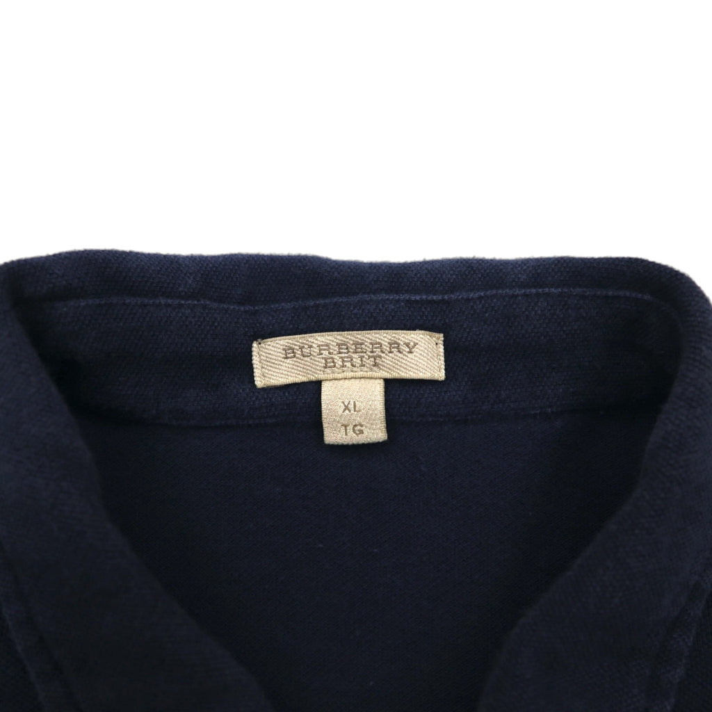 BURBERRY BRIT ノバチェック切り替え ポロシャツ XL ネイビー コットン 鹿の子 ワンポイントロゴ刺繍 トルコ製
