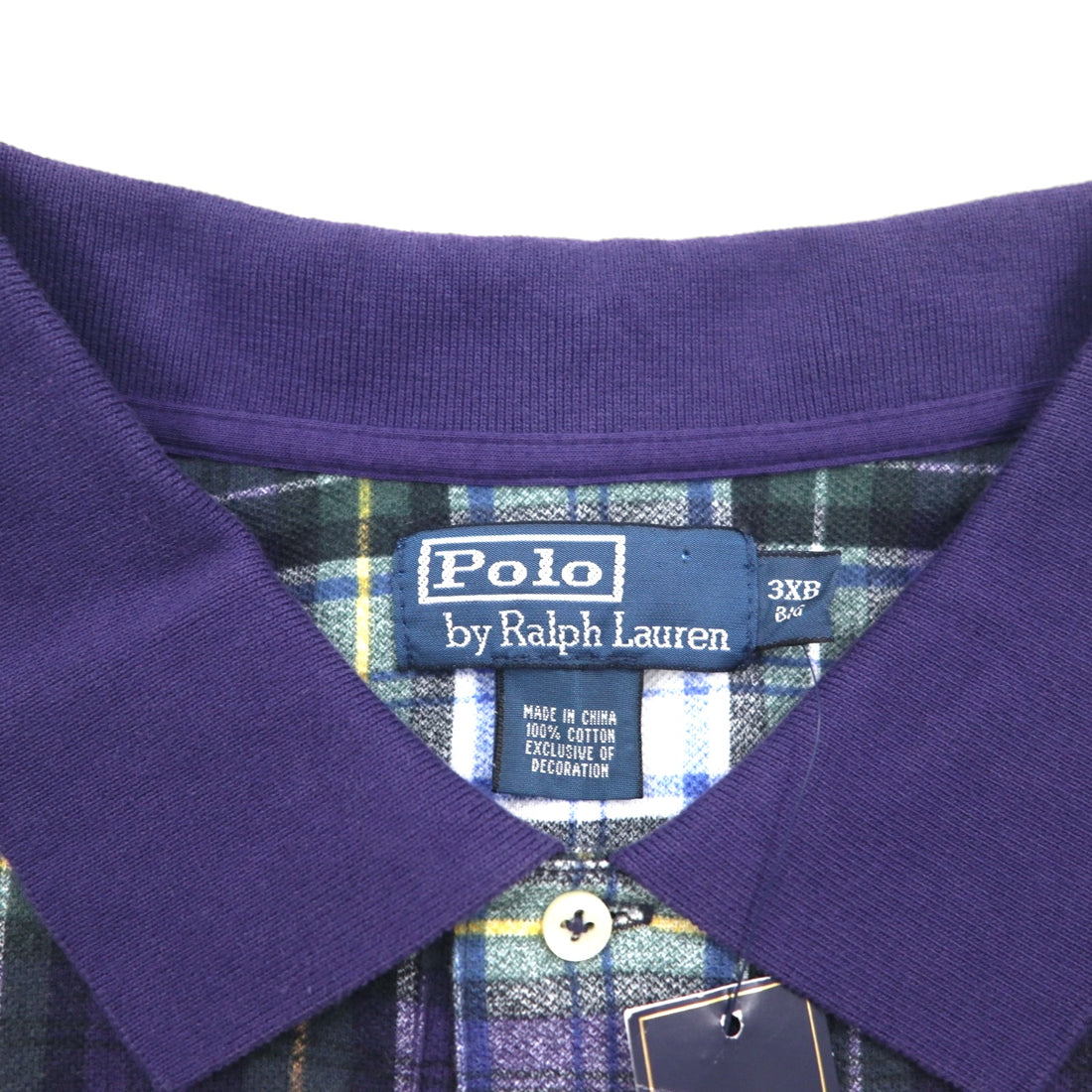 Polo by Ralph Lauren 90s Big Pony Embroidered Polo Shirt, Size 3XL, Navy, Green Check, Unused