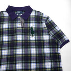 Polo by Ralph Lauren 90s Big Pony Embroidered Polo Shirt, Size 3XL, Navy, Green Check, Unused