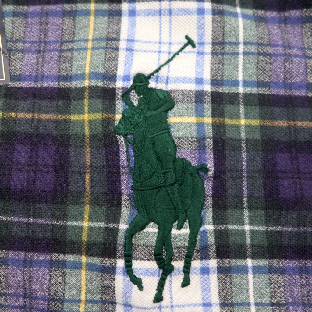 Polo by Ralph Lauren 90s Big Pony Embroidered Polo Shirt, Size 3XL, Navy, Green Check, Unused