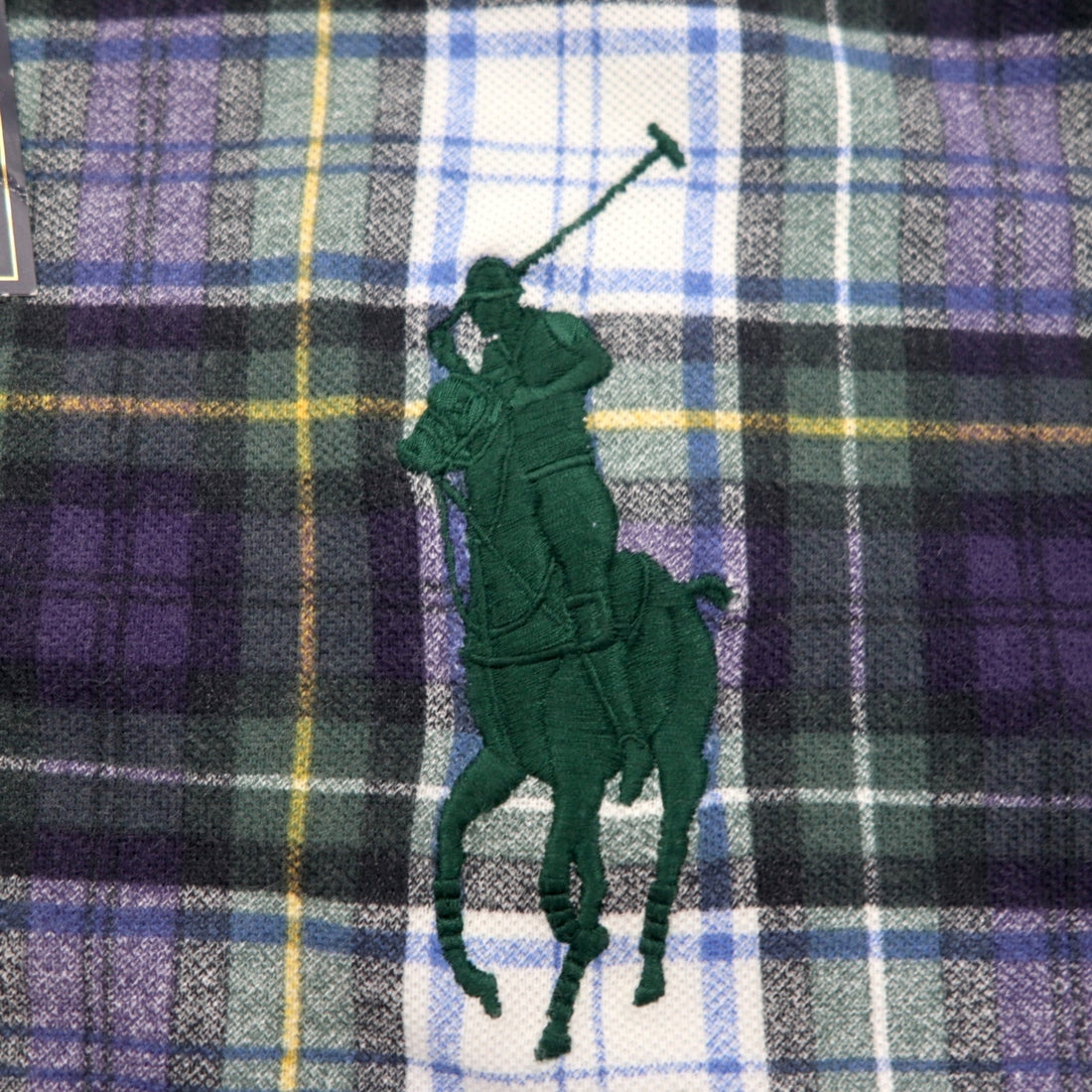 Polo by Ralph Lauren 90s Big Pony Embroidered Polo Shirt, Size 3XL, Navy, Green Check, Unused