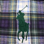 Polo by Ralph Lauren 90s Big Pony Embroidered Polo Shirt, Size 3XL, Navy, Green Check, Unused