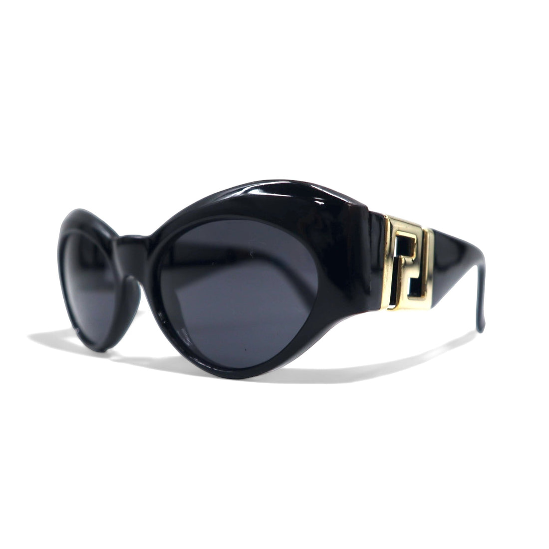 GIANNI VERSACE オールド キャットアイ フォックス サングラス ブラック サイドロゴ