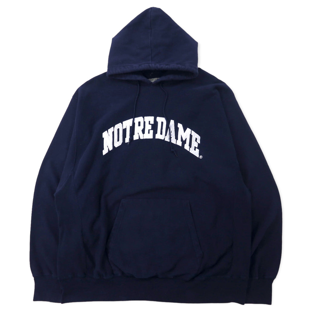 日本然リトテ-古着オンライン-STEVE AND BARRY'S リバースウィーブ プルオーバーパーカー XXL ネイビー コットン パキ綿 カレッジ NOTREDAME ビッグサイズ-STEVE AND BARRY'S Reverse Weave Pullover HOODIE XXL Navy Cotton Paki Cotton College NOTREDAME Big Size