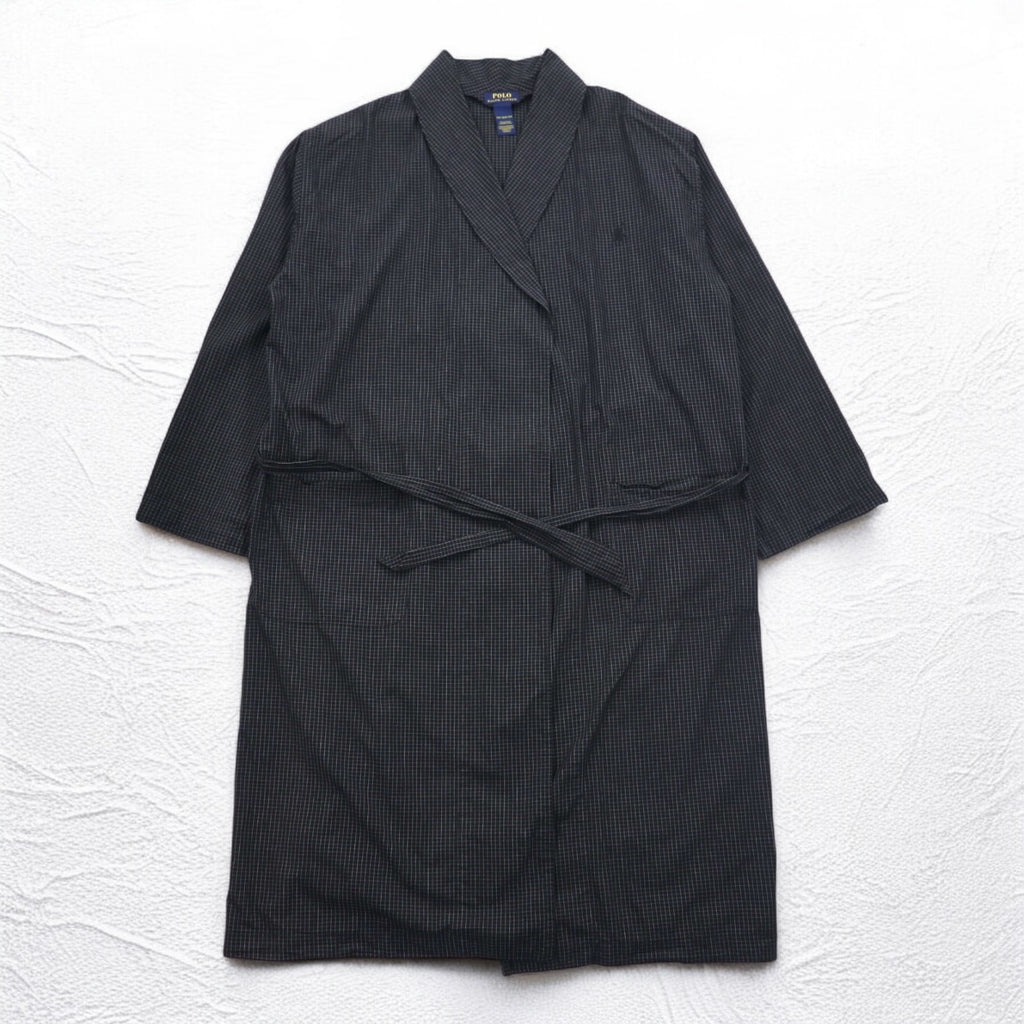 POLO RALPH LAUREN Robe Coat Gown M Black Check Belted Woven Robe Soho Plaid