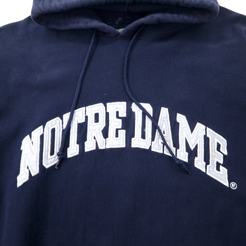 STEVE AND BARRY'S Reverse Weave Pullover Hoodie XXL Navy Cotton Paki Cotton College NOTREDAME Big Size