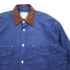 Vintage 90s Denim Shirt MINDLOOSER Leather Collar Switching Work Denim Shirt L Indigo Blue Cotton