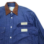 Vintage 90s Denim Shirt MINDLOOSER Leather Collar Switching Work Denim Shirt L Indigo Blue Cotton