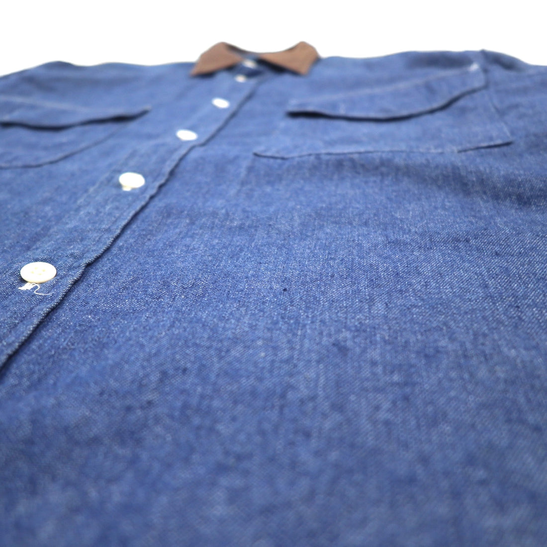 Vintage 90s Denim Shirt MINDLOOSER Leather Collar Switching Work Denim Shirt L Indigo Blue Cotton
