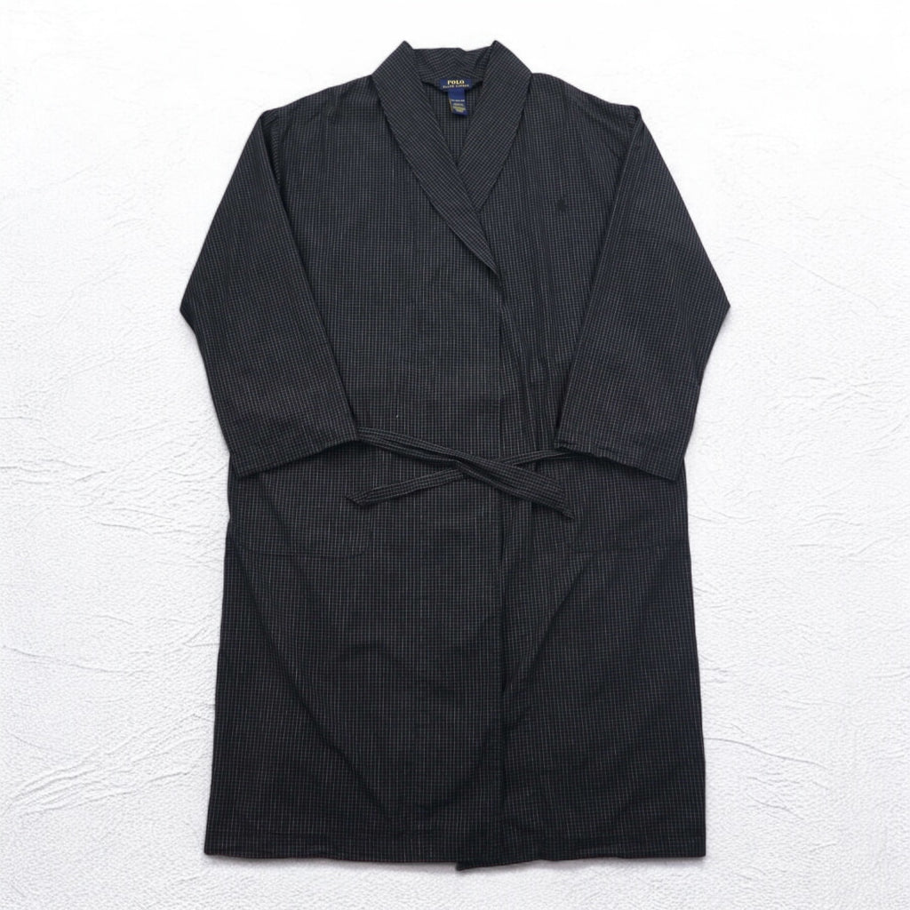 POLO RALPH LAUREN Robe Coat Gown M Black Check Belted Woven Robe Soho Plaid