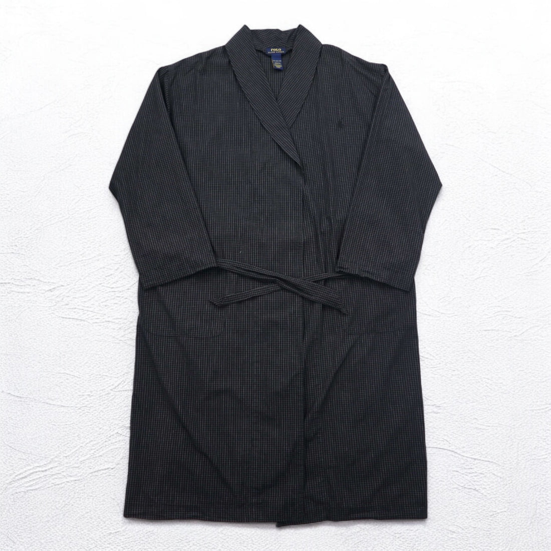 POLO RALPH LAUREN Robe Coat Gown M Black Check Belted Woven Robe Soho Plaid
