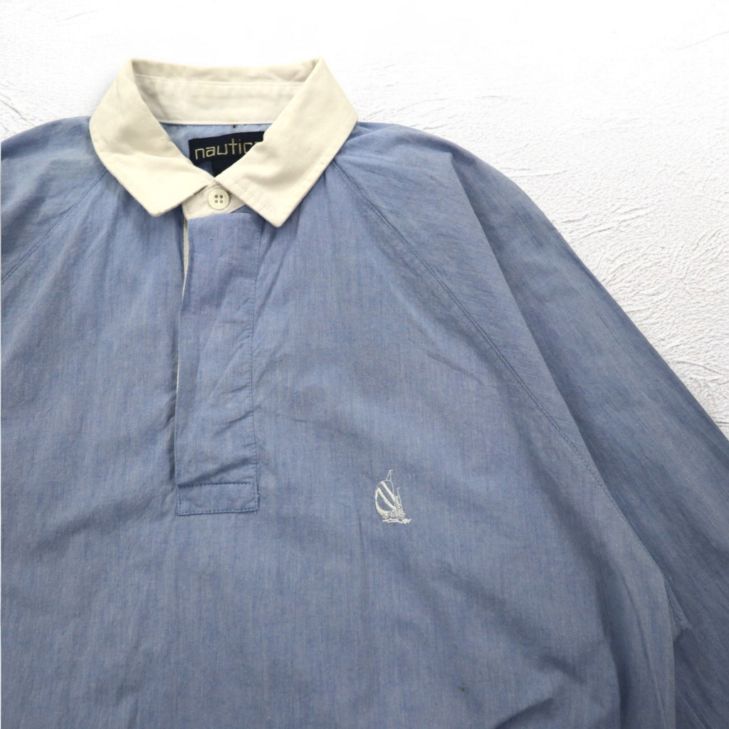 nautica 90s pullover chambray shirt, XL, blue, cotton, one-point logo embroidery