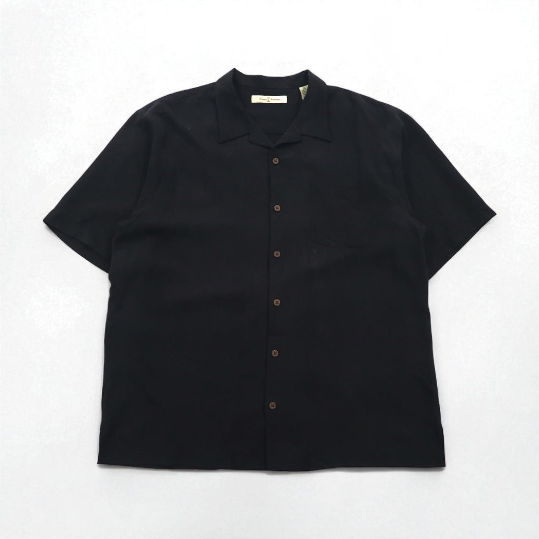 TOMMY BAHAMA シルク オープンカラーシャツ 開襟 アロハシャツ XL ブラック ボックスシルエット バックロゴ カクテル 刺繍