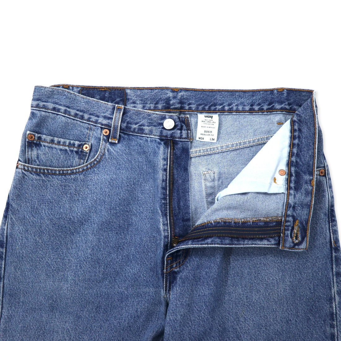 Levi's 00s 505 Regular Fit Denim Pants Size 34 Blue Cotton Zipper Fly Button Back 125 Made in Mexico