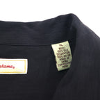 TOMMY BAHAMA Silk Open-Collar Aloha Shirt, XL, Black, Boxy Silhouette, Back Logo, Cocktail Embroidery