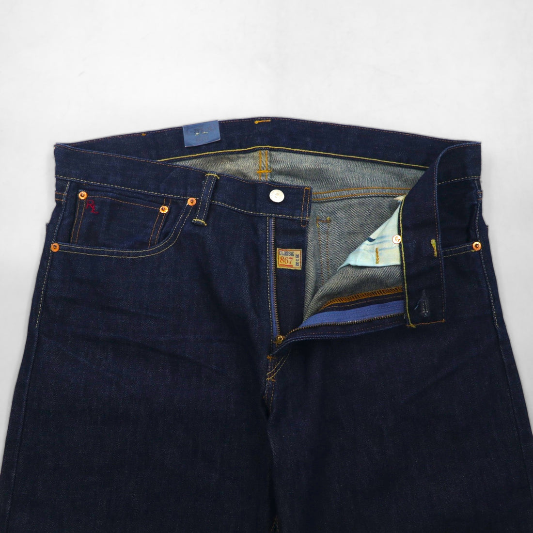 Polo Ralph Lauren Rigid Denim Jeans, Size L, Indigo, Classic Fit, 867, Unused, Zipper Fly, Leather Patch