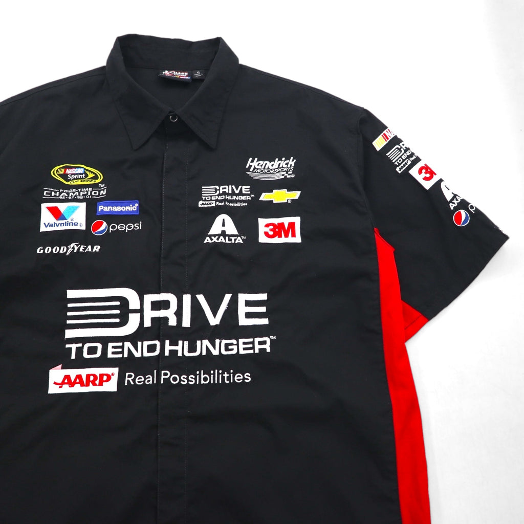CHASE AUTHENTICS Short Sleeve Racing Shirt, XL, Black Cotton, NASCAR Snap Buttons