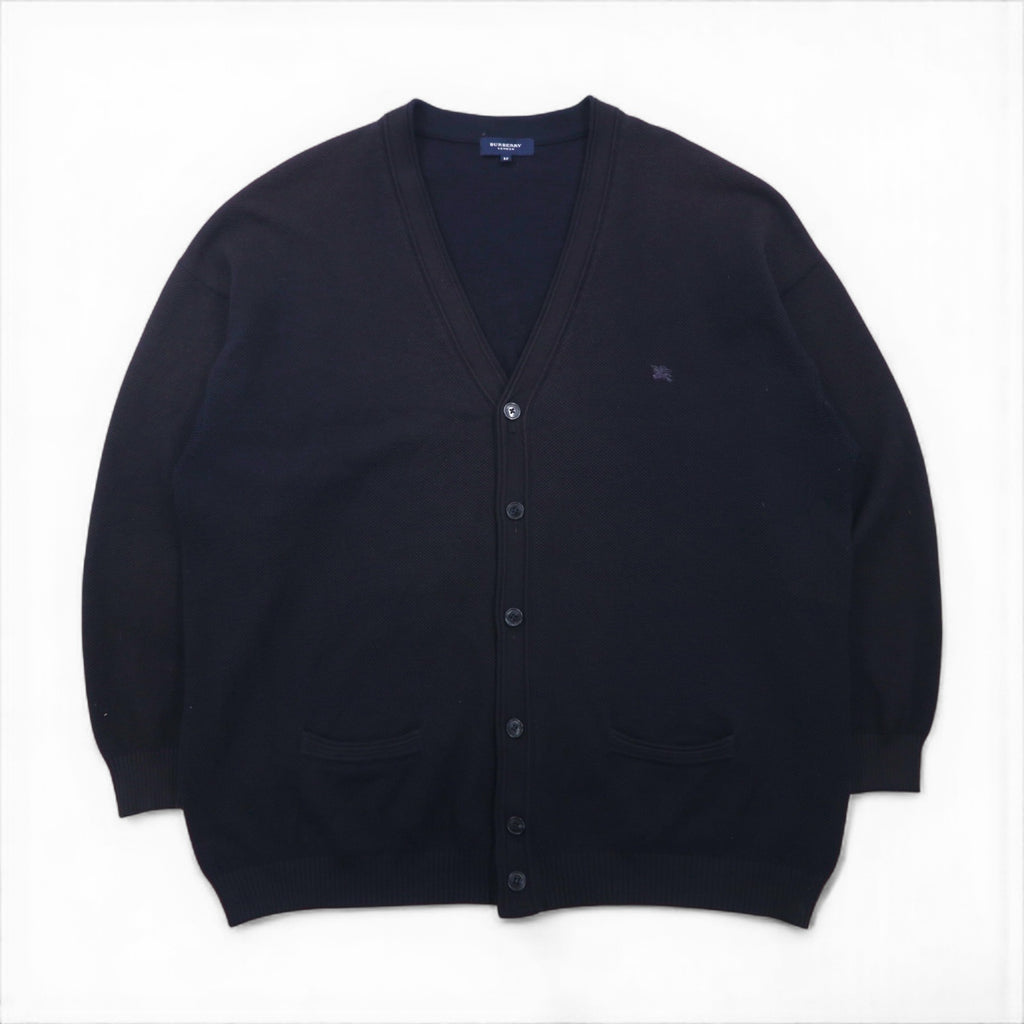 BURBERRY Pique V-Neck Knit Cardigan, XL, Navy, Cotton