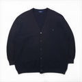 BURBERRY Pique V-Neck Knit Cardigan, XL, Navy, Cotton