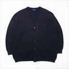 BURBERRY Pique V-Neck Knit Cardigan, XL, Navy, Cotton