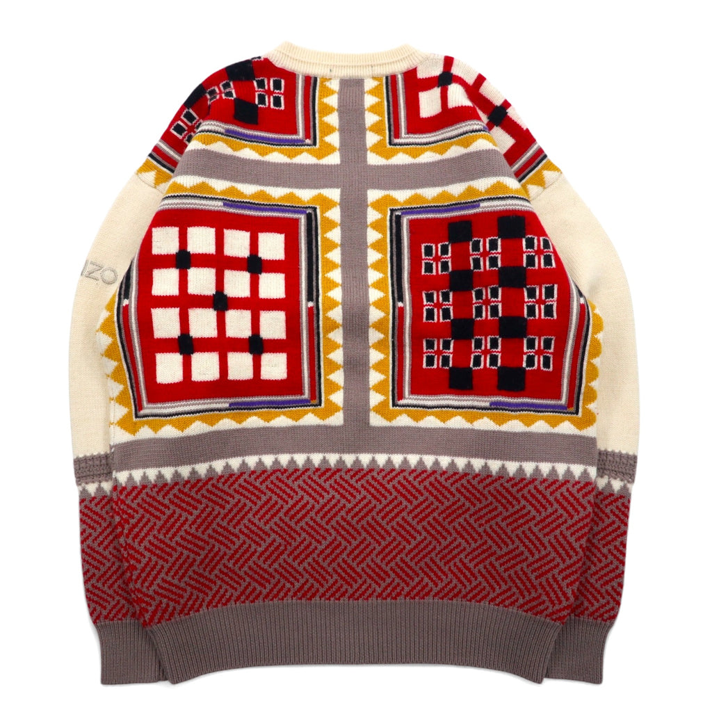 KENZO GOLF 90s All-over Print Knit Sweater, L, Cream, Wool